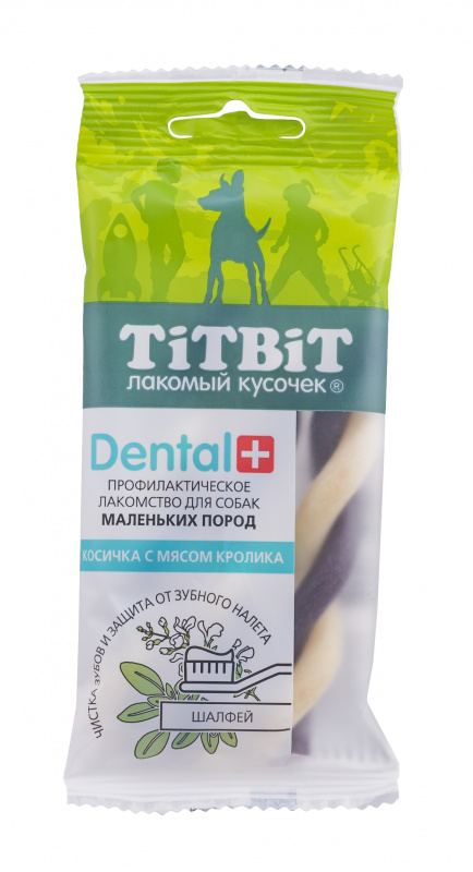 Профилактическое лакомство Dental+Косичка с кроликом для собак мелких пород TITBIT