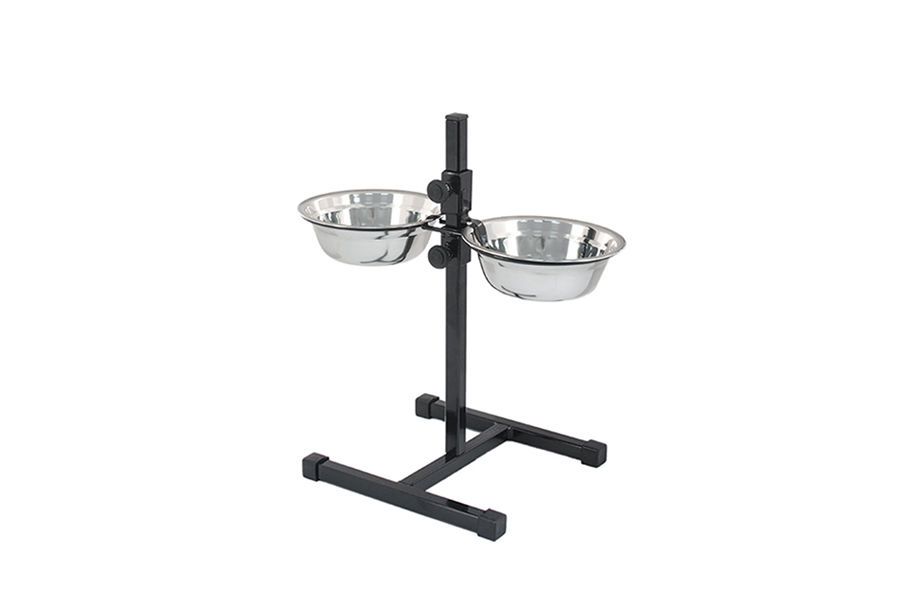 Кормушка регулируемая ECO черная h30см, 2*0,35 л, D14 (миска трапец., металл.) арт.1080