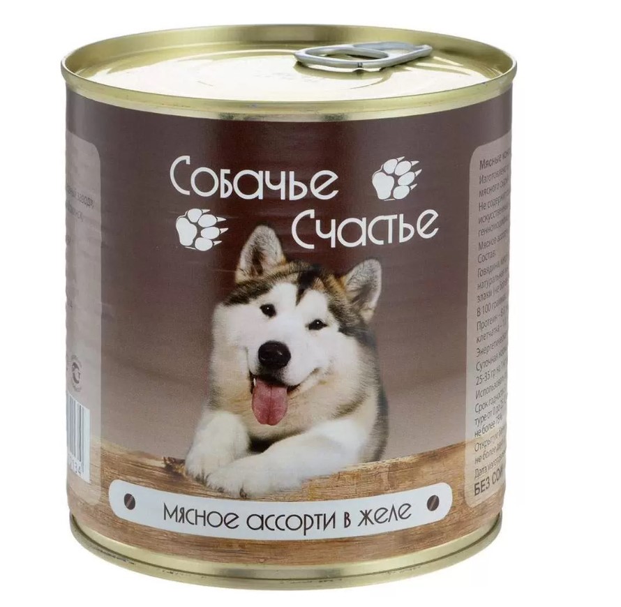 Собачье счастье консервы Мясное ассорти в желе 750 г