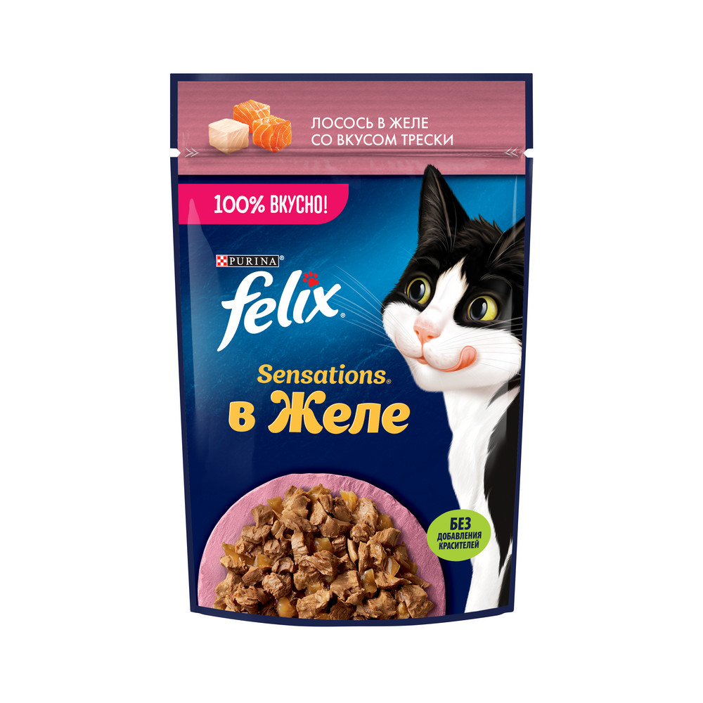 FELIX (Феликс) Sensations влажный корм для взрослых кошек в желе лосось со вкусом трески 75 г
