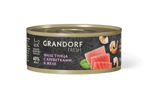 Grandorf FRESH консервы для кошек филе тунца с креветками в желе, 70 г