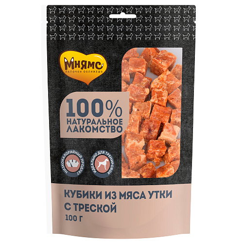 Мнямс лакомство для собак кубики из мяса утки с треской 100г