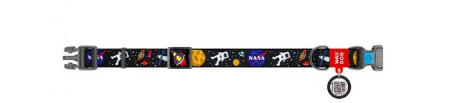 Ошейник для собак нейл. WAUDOG Nylon c QR паспортом "NASA", метал. пряжка-фастекс, Ш 25 мм, Дл 35-58