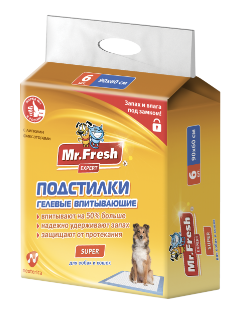 MrFRESH Подстилки СУПЕР Эксперт 1 шт F509 90*60 см (6 шт.упак) Неотерика(Экопром)