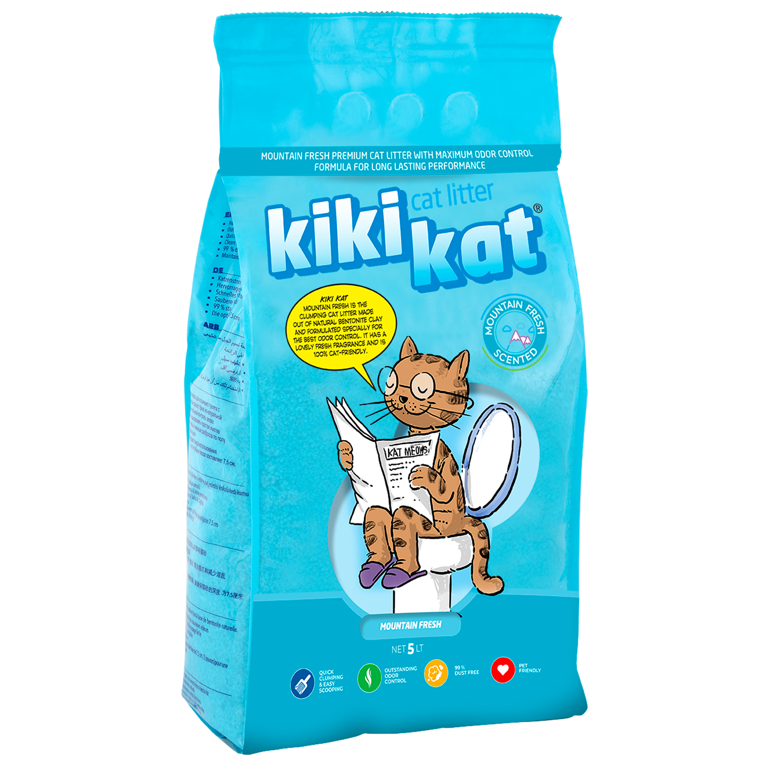 Наполнитель для кошачьего туалета "KikiKat" супер-белый комкующийся с ароматом "Горная свежесть" 5л