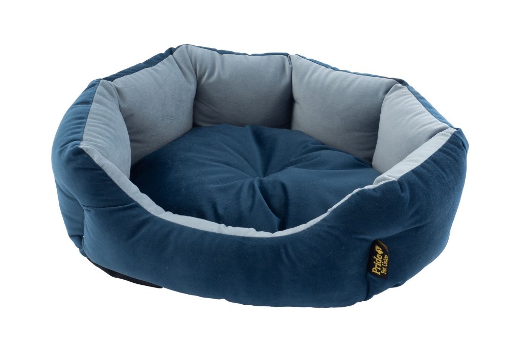 Лежанка для средних собак ВЕЛЮР овальная цвет синий размер 60*50*23 см Pride