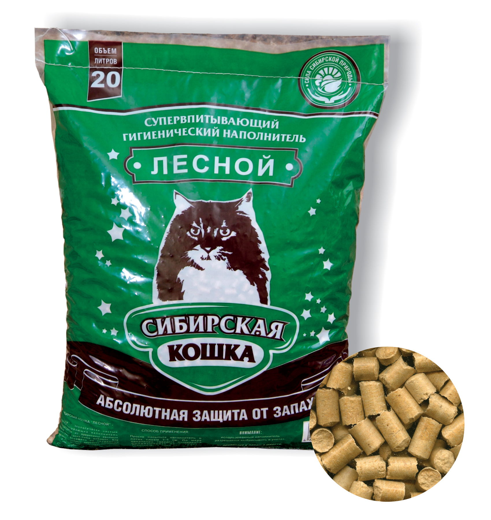 Наполнитель Сибирская кошка Лесной древ гранулы 20 л 00023814