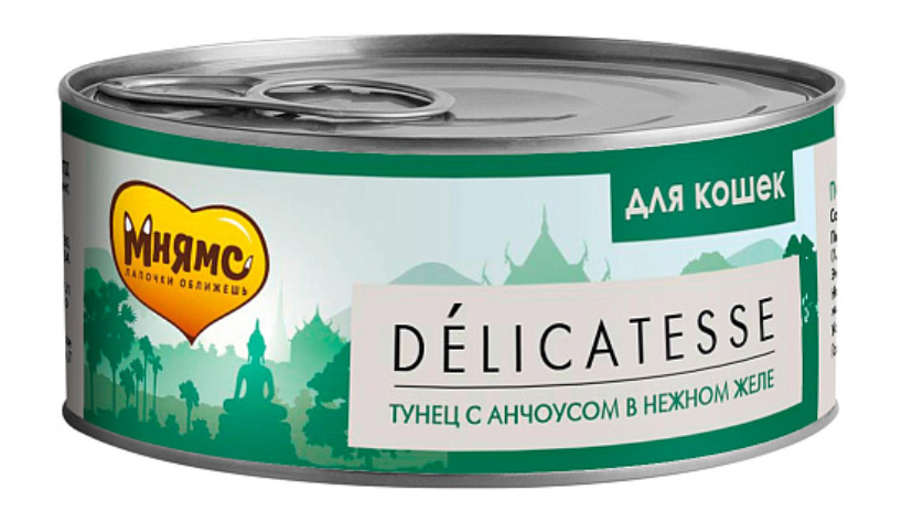Мнямс delicatesse влажный корм для взрослых кошек тунец с анчоусами в нежном желе 70 г