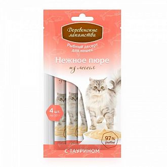 Деревенские лакомства Нежное пюре из лосося для кошек 4*10 г 72510025