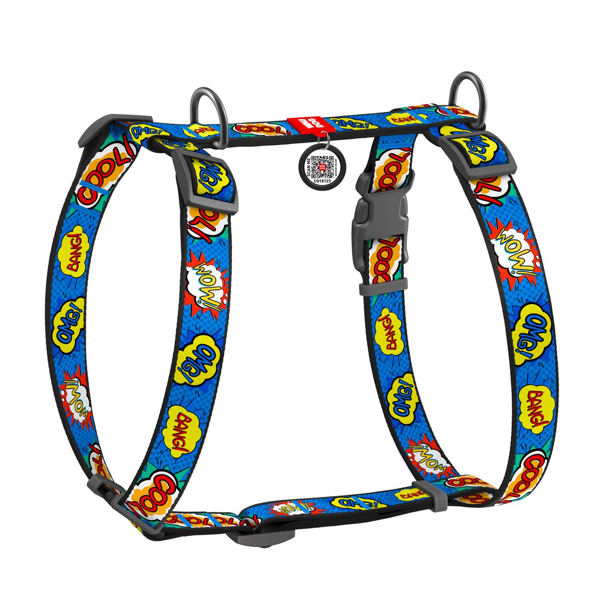 Шлея WAUDOG Nylon с QR-паспортом "ВАУ", пл. фастекс, S, Ш 15 мм, A 30-40, B 30-50 5606