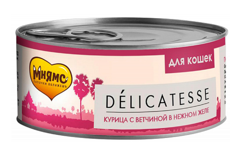 Мнямс delicatesse влажный корм для взрослых кошек курица с ветчиной в нежном желе 70 г