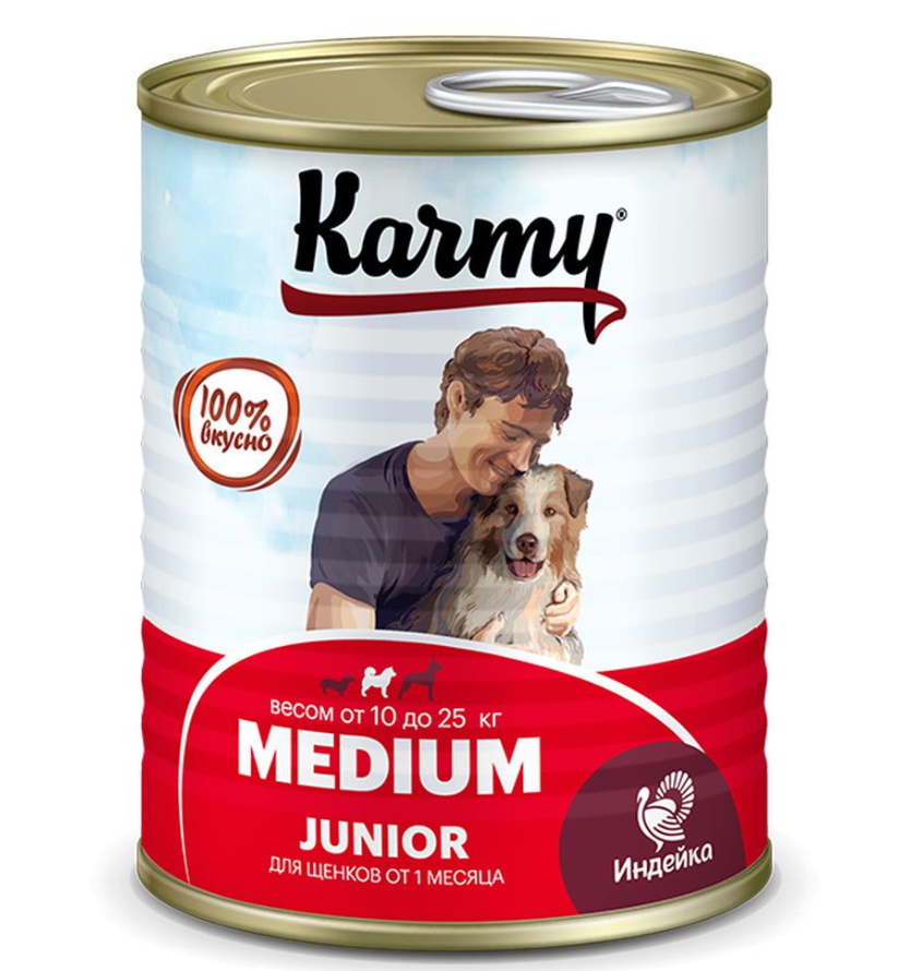 Karmy (Карми) консервы для щенков средних пород с индейкой 340 г