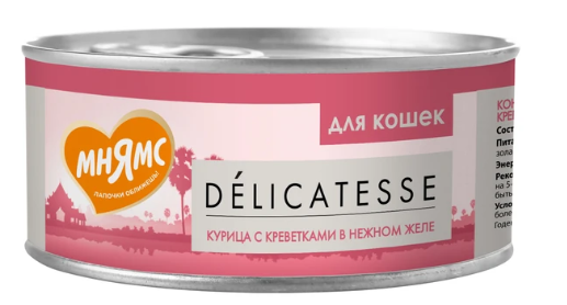 Мнямс delicatesse влажный корм для взрослых кошек курица с креветками в нежном желе 70 г