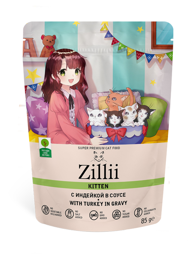 ZILLII (Зилли) влажный корм для котят индейка в соусе 85 г