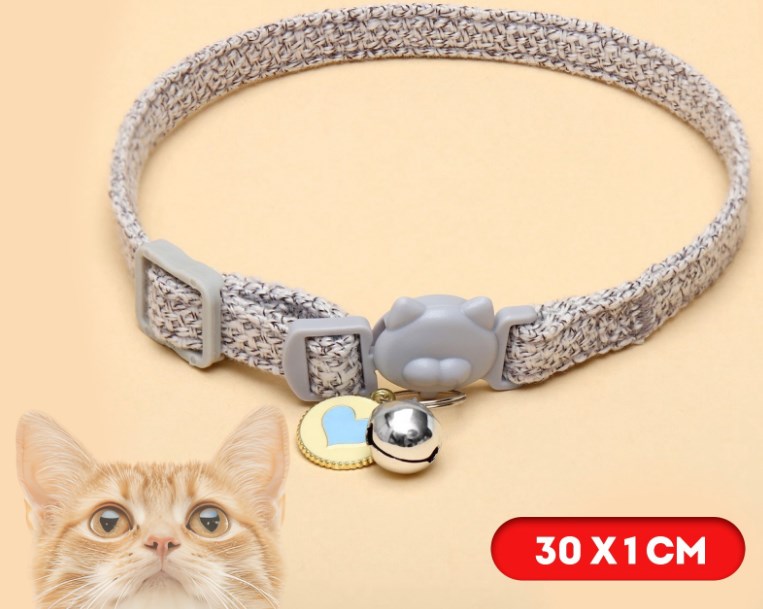 Ошейник для кошек "Нежность", с бубенчиком и подвесом, 30 х 1 см, полиэстер, серый 10671075