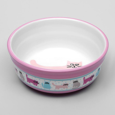 Миска керамическая "Кошачья жизнь", 350 мл, 12,7 х 5 см, розовая  4789563 Sima