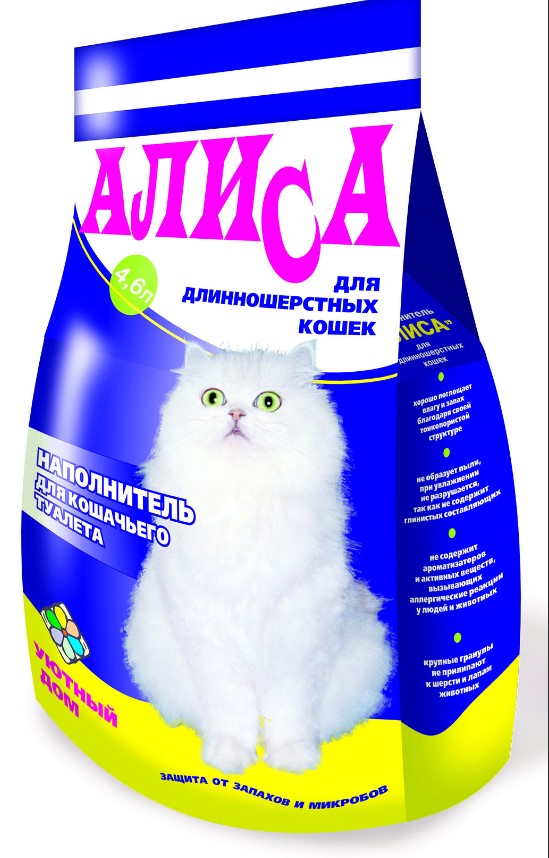Наполнитель Алиса для длинношерстных кошек 4,6 л (упак. 4 шт.)