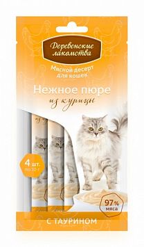 Деревенские лакомства Нежное пюре из курицы для кошек 4*10 г 72510056
