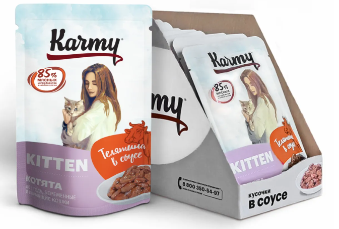 KARMY Kitten влажный корм для котят до 1 года телятина в соусе 80 г
