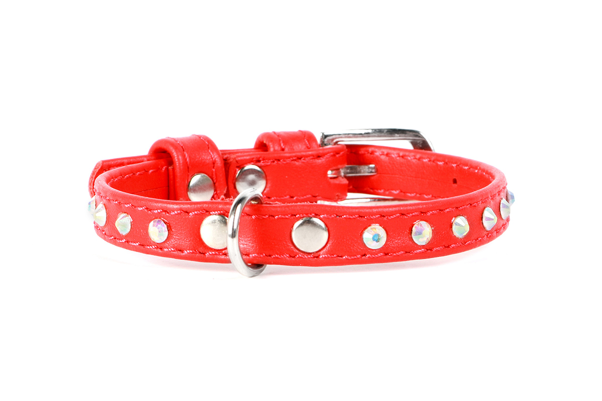 Ошейник "Collar Glamour" с клеевыми стразами красный (ширина 10 мм длина 18-21 см) 32503