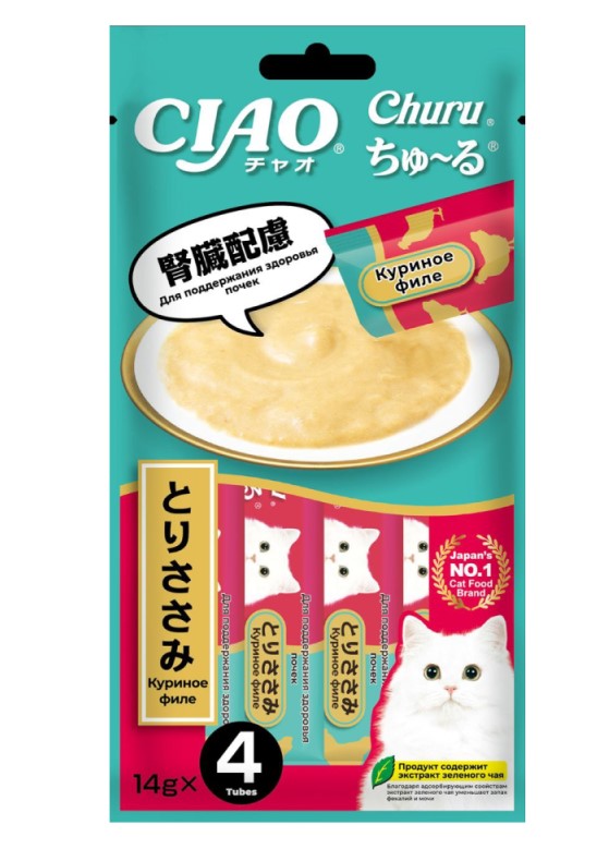 INABA Крем-лакомство Churu пюре для кошек куриное филе Здоровье почек (1 штука)