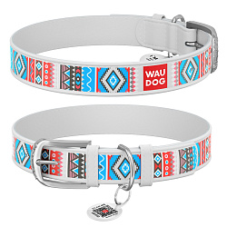 Ошейник WAUDOG Design с QR паспортом "Этно", Ш 15 мм, Дл 27-36 см белый 377415