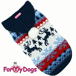 FOR MY DOG Куртка вязаная синяя"Олени" (16-18) FW979-2021 