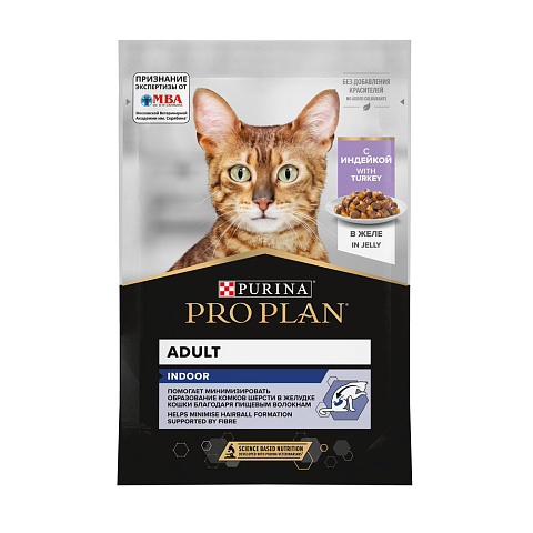 PRO PLAN (Про План) INDOOR влажный корм для взрослых кошек, живущих дома с индейкой в желе, 85 г