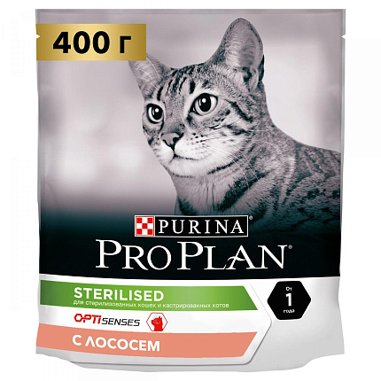 PROPLAN CAT STERILISED OptiSense для стерил. орг/чув лосось 400 г. 