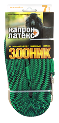 Поводок капроновый с двойной латексной нитью 7м* 15мм, ЗООНИК, зеленый	11445-1