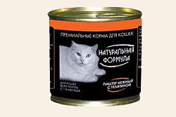 Натуральная формула консервы для кошек, ж/б, паштет нежный с телятиной 15*250 г