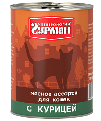 Четвероногий гурман Мясное ассорти для кошек с курицей 340 г