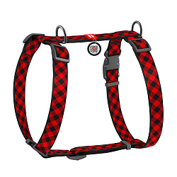 Шлея WAUDOG Nylon с QR-паспортом "Шотландка красная", пл. фастекс, L, Ш 25 мм, А 50-90 В 60-100 5512