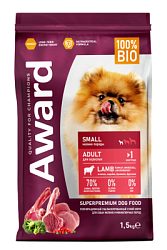 AWARD Сухой корм для взрослых собак мелких и миниатюрных пород с ягненком и индейкой 1,5 кг