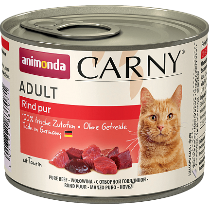 Animonda CARNY ADULT влажный корм для взрослых кошек с отборной говядиной ж/б 200г