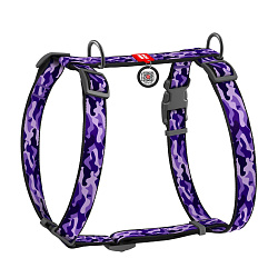 Шлея WAUDOG Nylon с QR-паспортом "Фиолетовый камо", пл. фастекс, М Ш 20 мм А 40-80 5530
