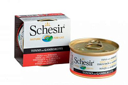 Schesir консервы для кошек тунец/креветки 85 г 60435