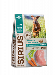 Sirius Сухой корм для взрослых собак, крупных пород индейка/овощи 2 кг