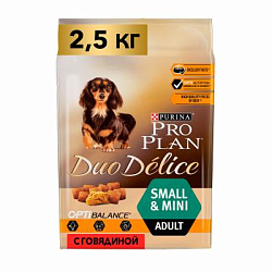 PROPLAN DUO DELICE для взрослых собак мелких пород говядина-рис 2,5 кг PR12251945/12340479