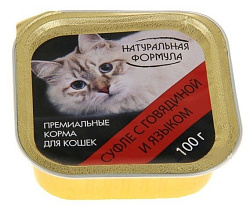 Натуральная формула влажный корм для кошек суфле с говядиной и языком 100 г