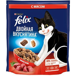 FELIX Двойная вкуснятина сухой корм для взрослых кошек с мясом 600 г