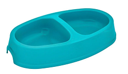 Миска пластиковая для кошек двойная ЕВРО 250/250мл бирюзовая Дарэленд