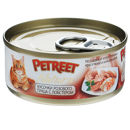 Petreet Natura консервы для взрослых кошек кусочки розового тунца с лобстером 70 г А53061