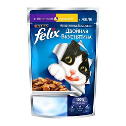 FELIX Двойная вкуснятина влажный корм для взрослых кошек ягненок/курица в желе 85 г PR7100049