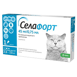 Селафорт капли противопаразитарные для кошек 2,6 -7,5 кг 45 мг/0,75 мл, KRKA