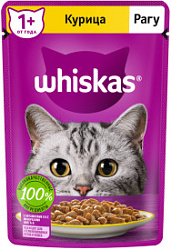 WHISKAS® (Вискас) влажный корм для кошек от 1 года рагу с курицей 75г пауч 10233281