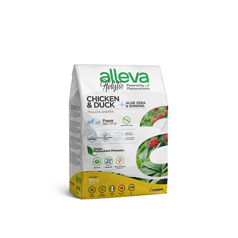 Alleva (Аллева) Holistic сухой корм для щенков и юниоров мелких пород с курицей и уткой, 800 г