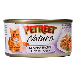 Petreet Natura консервы для взрослых кошек куриная грудка с креветками 70г А53516