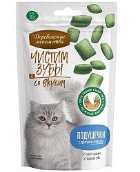 Деревенские лакомства Чистим зубы для кошек Подушечки с кремом из говядины 30г