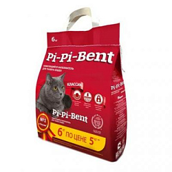 Наполнитель Pi-Pi-Bent (ПИ-ПИ-БЕНТ)  Классик + 20% бесплатно 6 кг 
